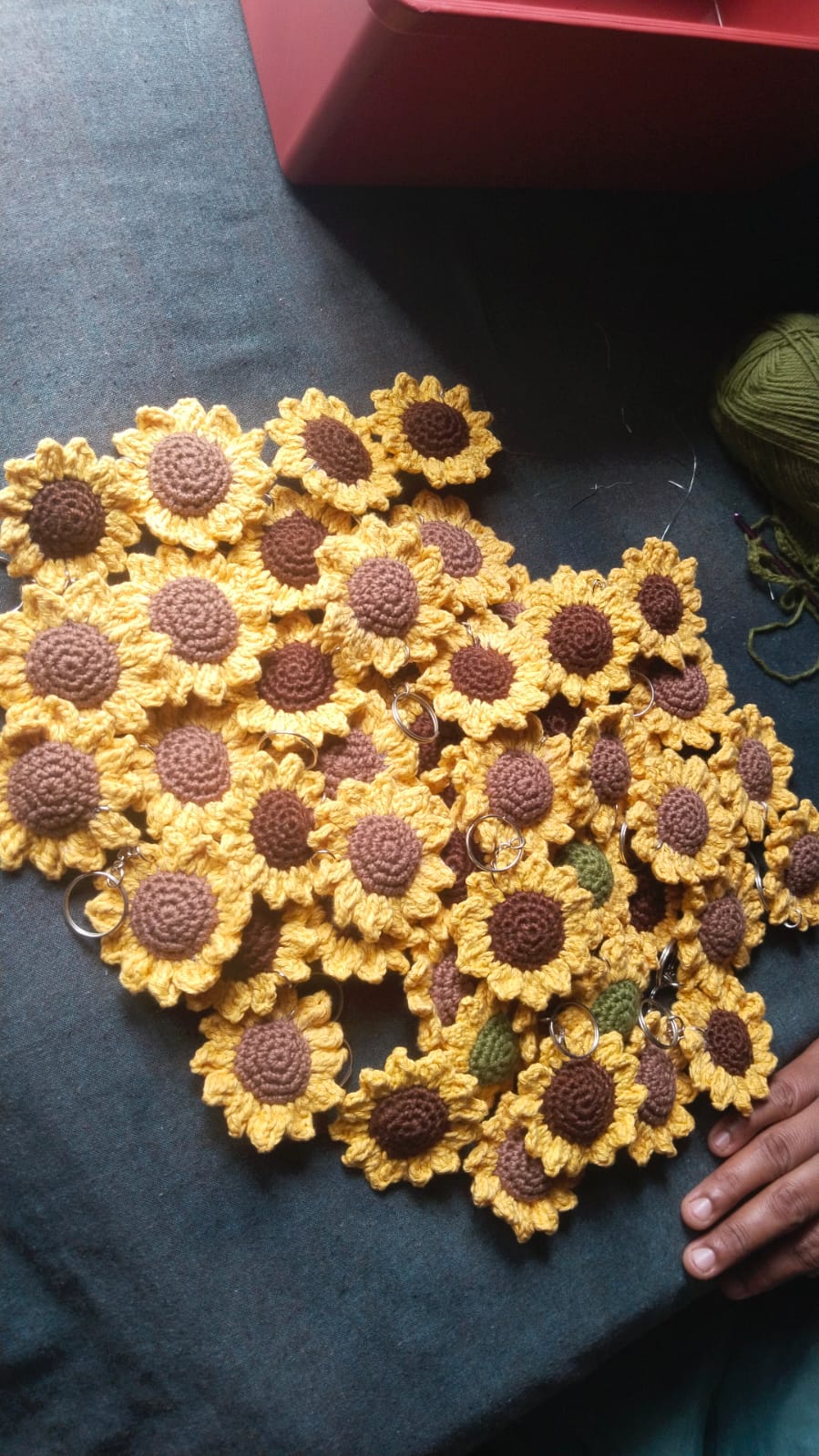 Crochet sunflower keychains